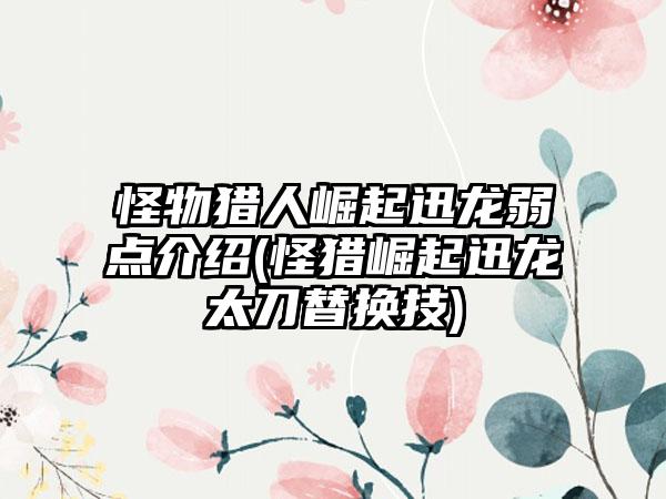 怪物猎人崛起迅龙弱点介绍(怪猎崛起迅龙太刀替换技)