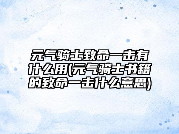 元气骑士致命一击有什么用(元气骑士书籍的致命一击什么意思)