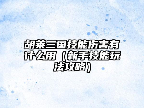 胡莱三国技能伤害有什么用（新手技能玩法攻略）