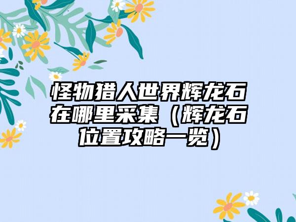 怪物猎人世界辉龙石在哪里采集（辉龙石位置攻略一览）