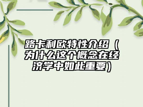 路卡利欧特性介绍（为什么这个概念在经济学中如此重要）