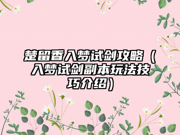 楚留香入梦试剑攻略（入梦试剑副本玩法技巧介绍）