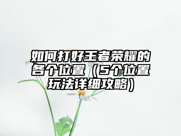 如何打好王者荣耀的各个位置（5个位置玩法详细攻略）