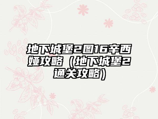 地下城堡2图16辛西娅攻略（地下城堡2通关攻略）