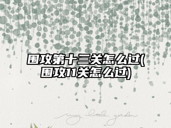 围攻第十三关怎么过(围攻11关怎么过)