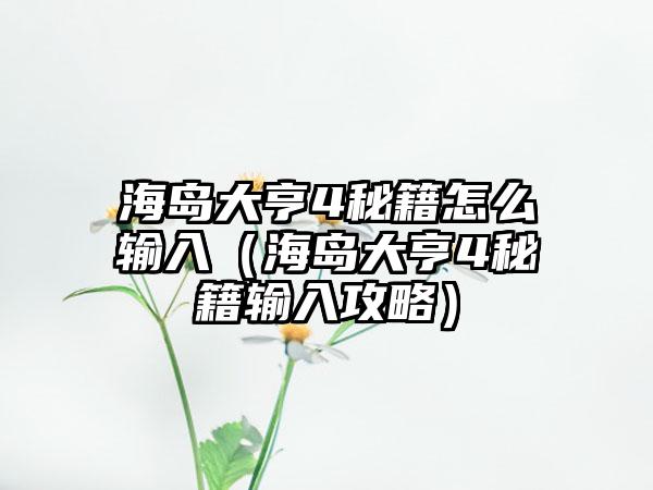 海岛大亨4秘籍怎么输入（海岛大亨4秘籍输入攻略）