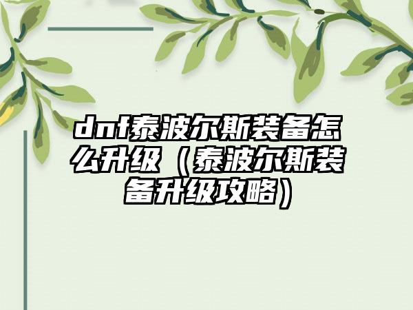 dnf泰波尔斯装备怎么升级（泰波尔斯装备升级攻略）