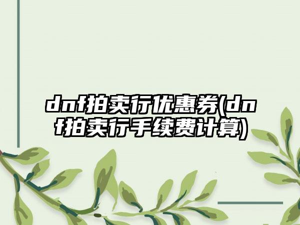 dnf拍卖行优惠券(dnf拍卖行手续费计算)