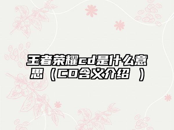 王者荣耀cd是什么意思（CD含义介绍 ）