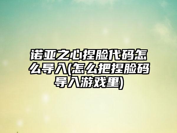 诺亚之心捏脸代码怎么导入(怎么把捏脸码导入游戏里)