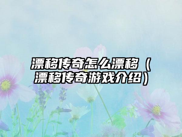 漂移传奇怎么漂移（漂移传奇游戏介绍）