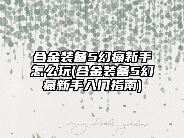 合金装备5幻痛新手怎么玩(合金装备5幻痛新手入门指南)