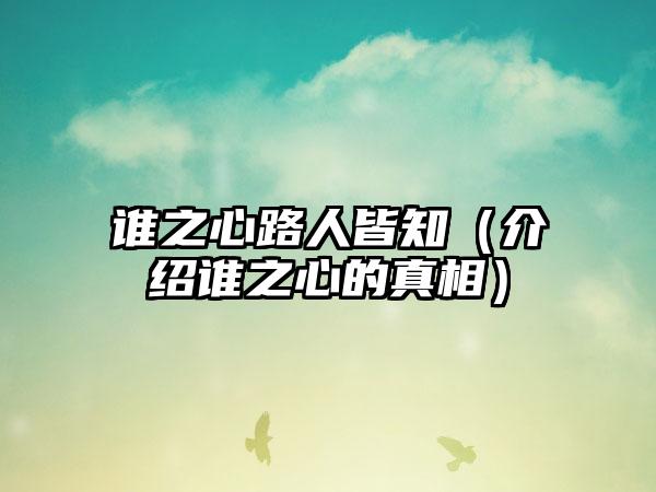 谁之心路人皆知（介绍谁之心的真相）