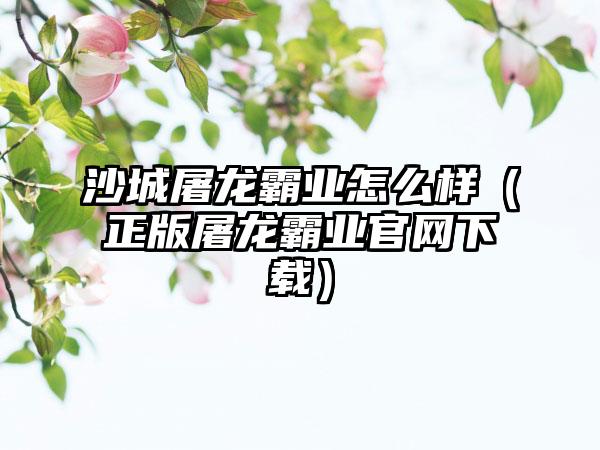 沙城屠龙霸业怎么样（正版屠龙霸业官网下载）