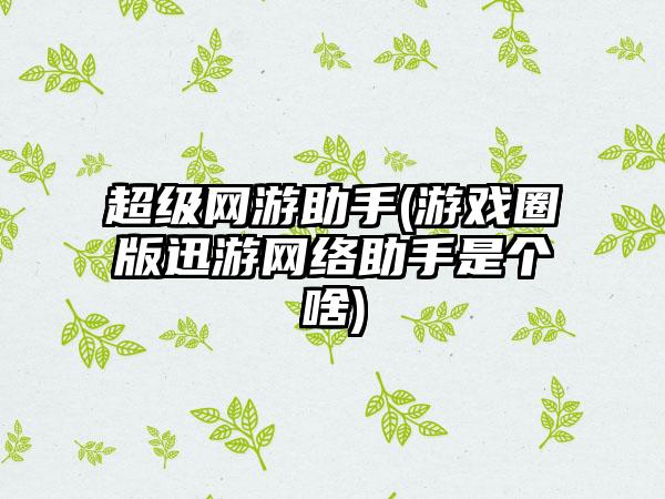 超级网游助手(游戏圈版迅游网络助手是个啥)