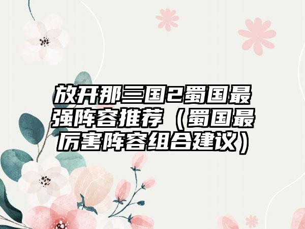 放开那三国2蜀国最强阵容推荐（蜀国最厉害阵容组合建议）