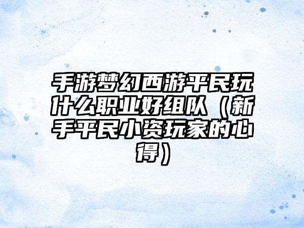 手游梦幻西游平民玩什么职业好组队（新手平民小资玩家的心得）