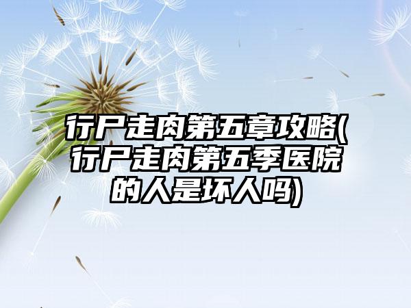 行尸走肉第五章攻略(行尸走肉第五季医院的人是坏人吗)