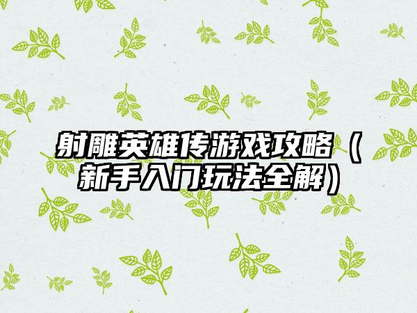 射雕英雄传游戏攻略（新手入门玩法全解）