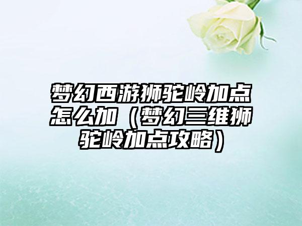 梦幻西游狮驼岭加点怎么加（梦幻三维狮驼岭加点攻略）