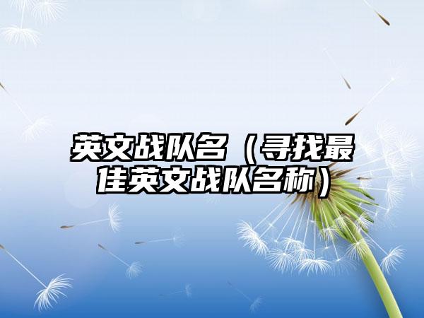 英文战队名（寻找最佳英文战队名称）