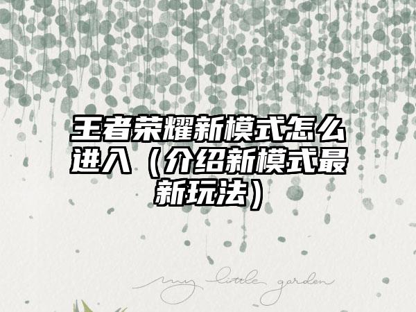 王者荣耀新模式怎么进入（介绍新模式最新玩法）