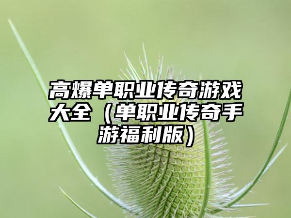 高爆单职业传奇游戏大全（单职业传奇手游福利版）
