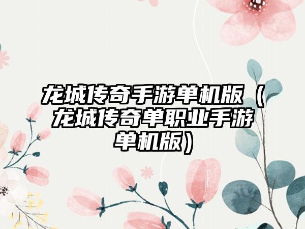 龙城传奇手游单机版（龙城传奇单职业手游单机版）