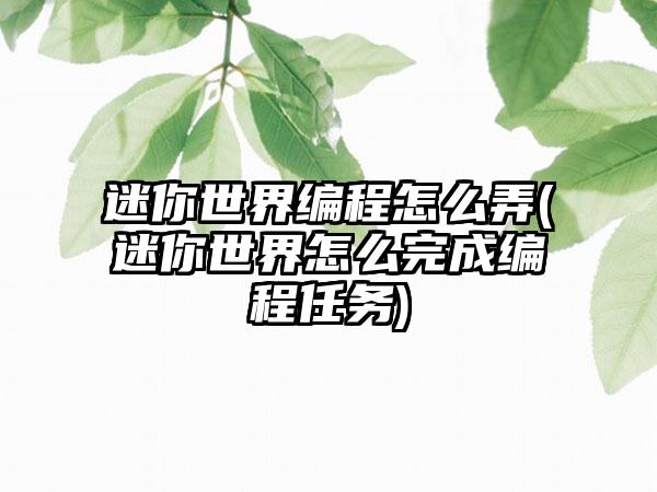 迷你世界编程怎么弄(迷你世界怎么完成编程任务)