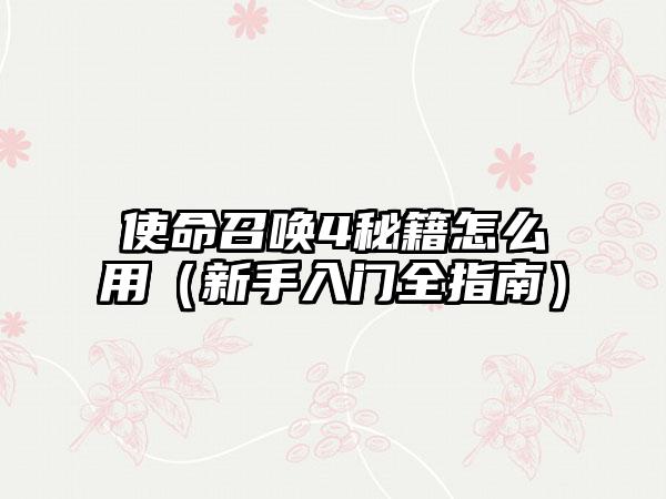 使命召唤4秘籍怎么用（新手入门全指南）