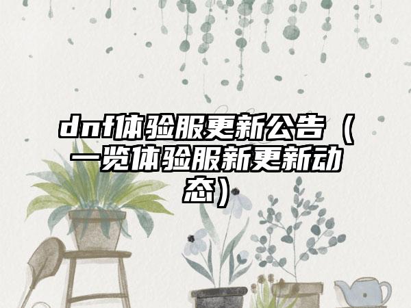 dnf体验服更新公告（一览体验服新更新动态）