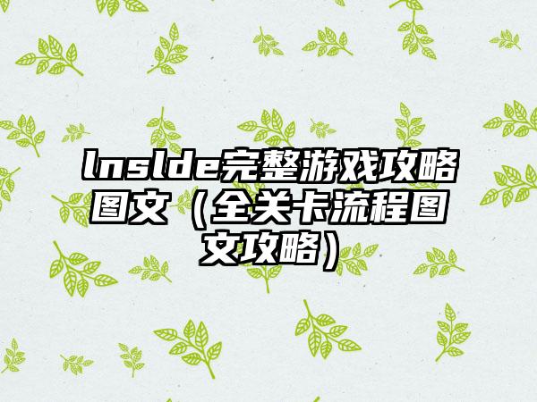 lnslde完整游戏攻略图文（全关卡流程图文攻略）