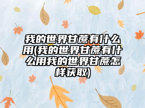 我的世界甘蔗有什么用(我的世界甘蔗有什么用我的世界甘蔗怎样获取)