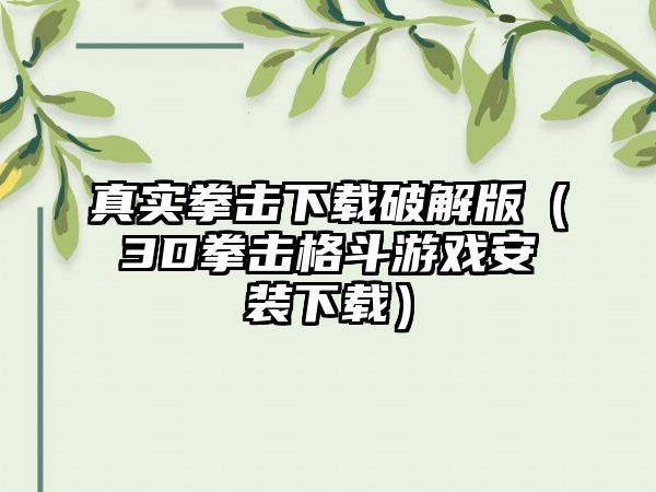 真实拳击下载破解版（3D拳击格斗游戏安装下载）