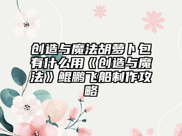 创造与魔法胡萝卜包有什么用《创造与魔法》鲲鹏飞船制作攻略