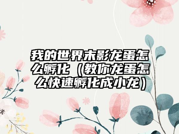 我的世界末影龙蛋怎么孵化（教你龙蛋怎么快速孵化成小龙）