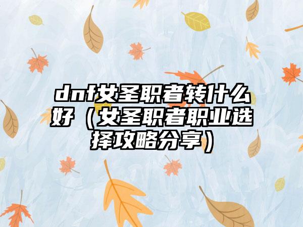 dnf女圣职者转什么好（女圣职者职业选择攻略分享）