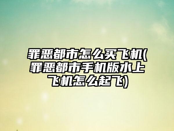 罪恶都市怎么买飞机(罪恶都市手机版水上飞机怎么起飞)