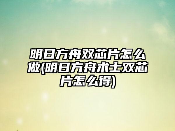 明日方舟双芯片怎么做(明日方舟术士双芯片怎么得)