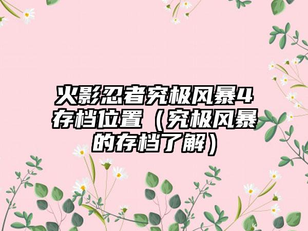 火影忍者究极风暴4存档位置（究极风暴的存档了解）