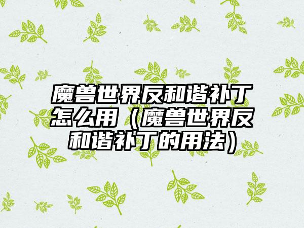 魔兽世界反和谐补丁怎么用（魔兽世界反和谐补丁的用法）