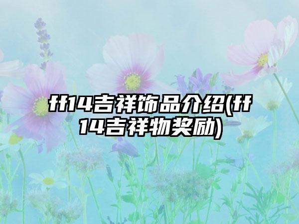 ff14吉祥饰品介绍(ff14吉祥物奖励)