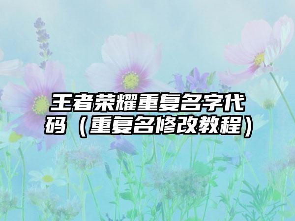 王者荣耀重复名字代码（重复名修改教程）