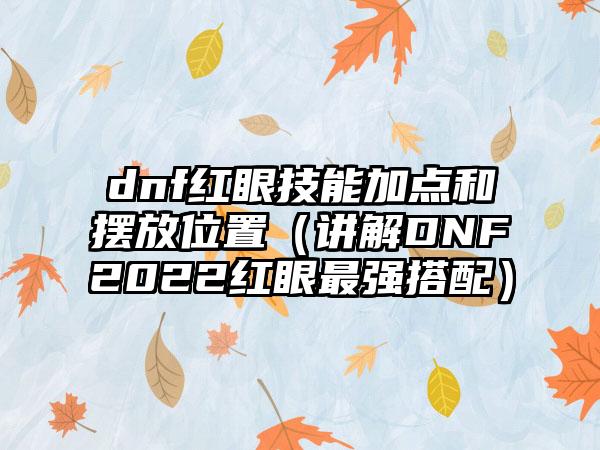 dnf红眼技能加点和摆放位置（讲解DNF2022红眼最强搭配）