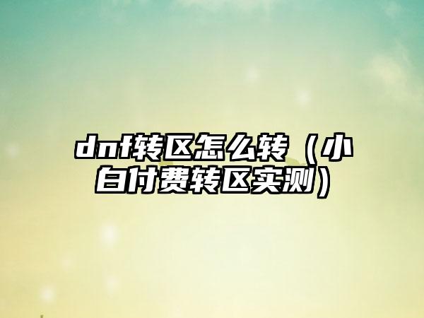 dnf转区怎么转（小白付费转区实测）