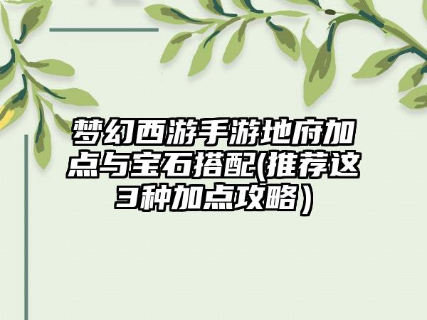 梦幻西游手游地府加点与宝石搭配(推荐这3种加点攻略）