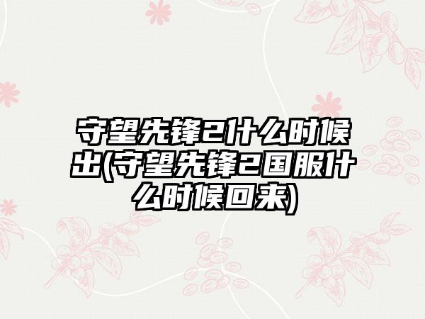 守望先锋2什么时候出(守望先锋2国服什么时候回来)
