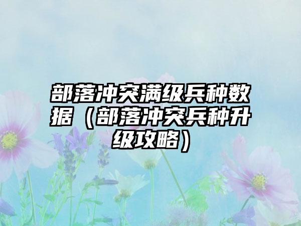 部落冲突满级兵种数据（部落冲突兵种升级攻略）