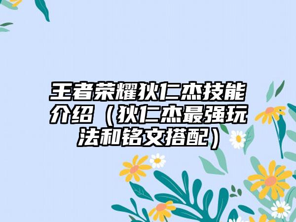 王者荣耀狄仁杰技能介绍（狄仁杰最强玩法和铭文搭配）