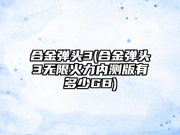 合金弹头3(合金弹头3无限火力内测版有多少GB)